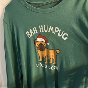 Life Is Good Festive Green Pug Long Sleeve Tee